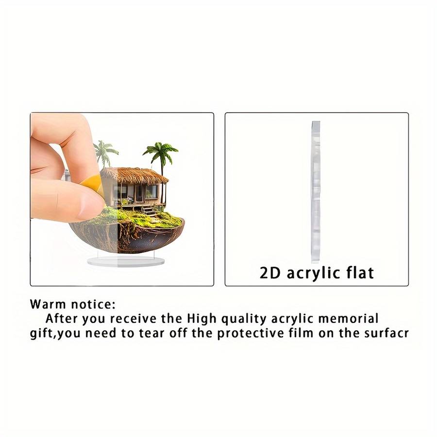 2D Flat Bohemian Tropical Island Acrylic Decor Statue Palm Tree Thatched Roof Design S