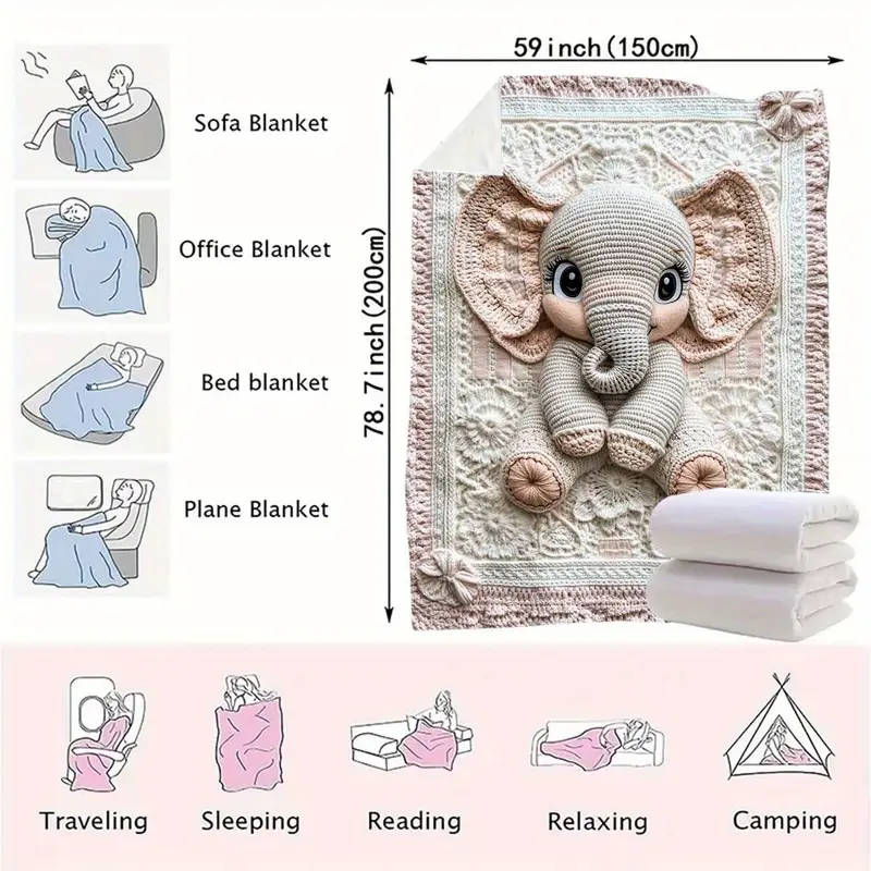 1 x 3D Crochet Printed Flannel Blanket 150*200cm