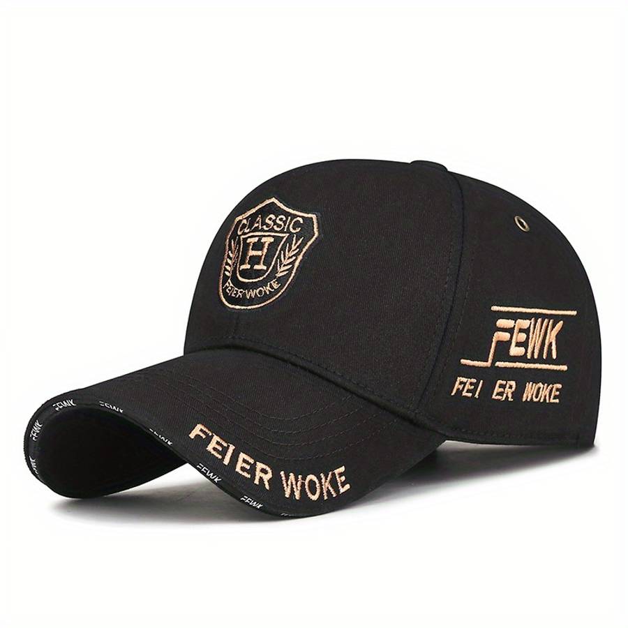 FEWK Unisex Baseball Cap Breathable Polyester Adjustable Fit Embroidered Logo Golden Ba