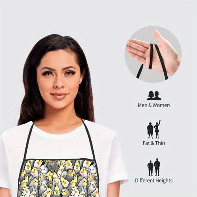 1pc Cockatiel Bird Print Sleeveless Polyester Apron Yellow Gray Parrot Design Lightweight