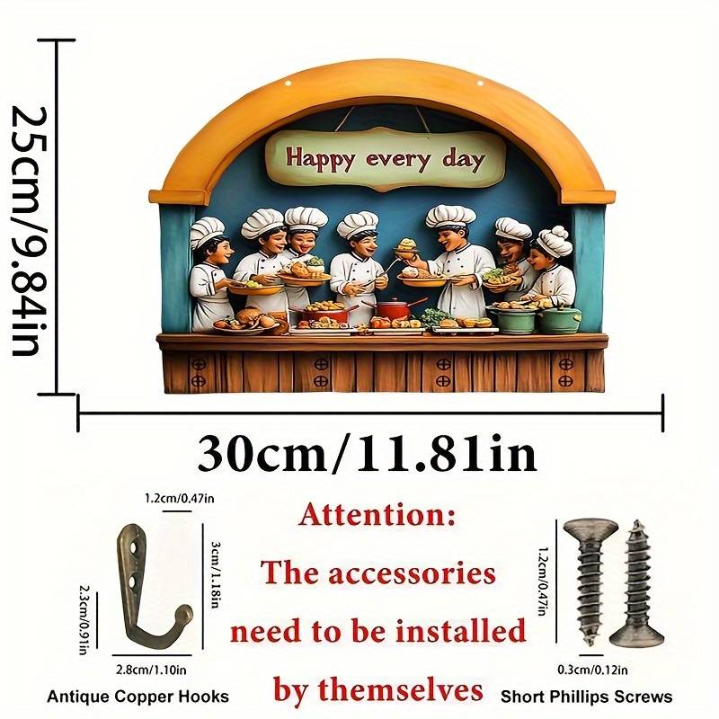Colorful Wooden Key Holder with Four Metal Hooks"Happy Every Day" Chef Design 30.0cm x 24.99cm