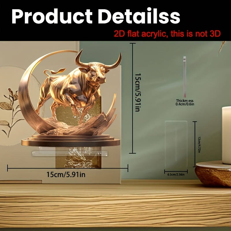 1pc 2D Flat   classic Taurus acrylic figure flat floor installation decoration ideal for d