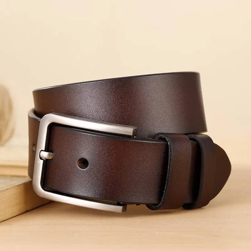 Men's Cowhide Belt, Men's Buttoned Leather Belt