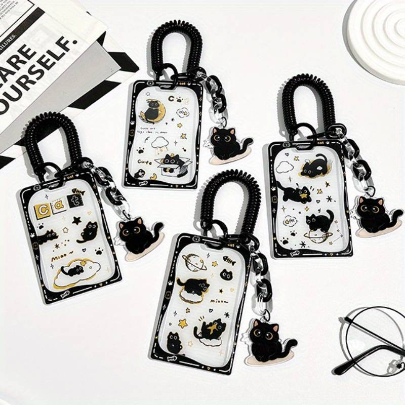 1pc Adorable Star Cat Pendant ID Card Holder with Delicate Spring Rope Accessory Cute and Functio