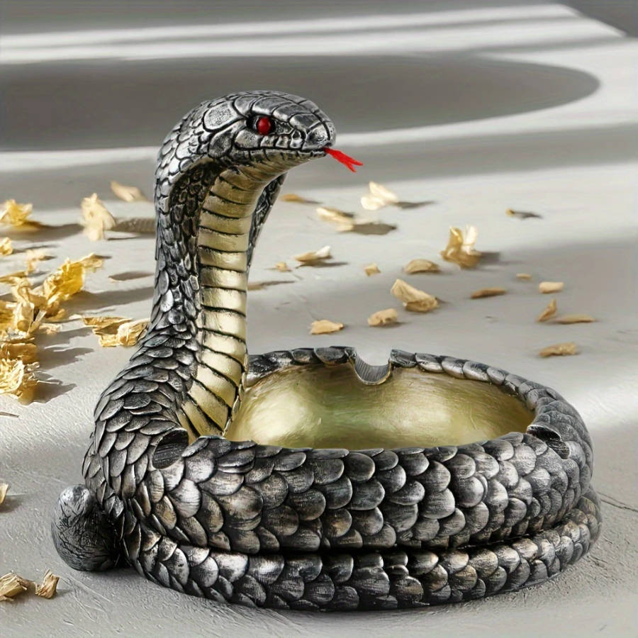 Classic Resin Cobra Ashtray With Decorative Eye Design Unique Irregular Shape Golden Interior Ho
