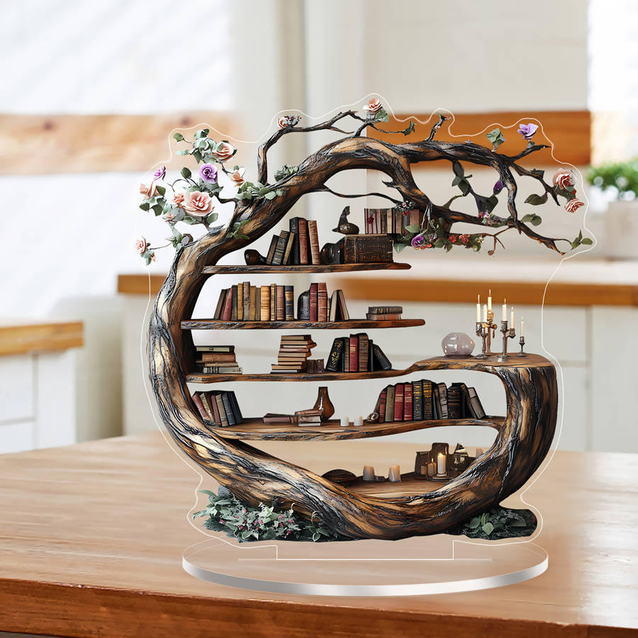 1pc 2D Flat  Elegant Spring Forest Tree of Life Acrylic Decoration with Wooden-Texture Design Ver