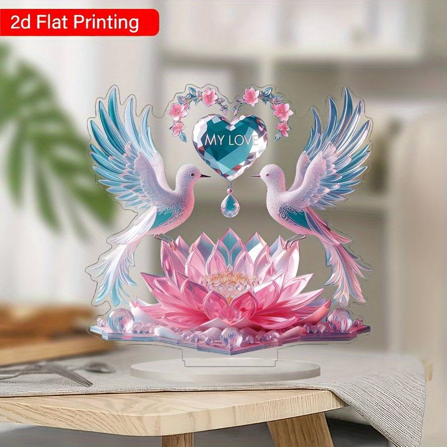 1pc 2D Flat  Printing  Acrylic Desk Decor with Doves Lotus Flower Design Glam Style No