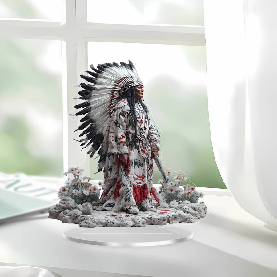 1pc 2D Flat  A  Vintage Acrylic Statue Decoration Featuring Traditional Feather Headdresses And Dr
