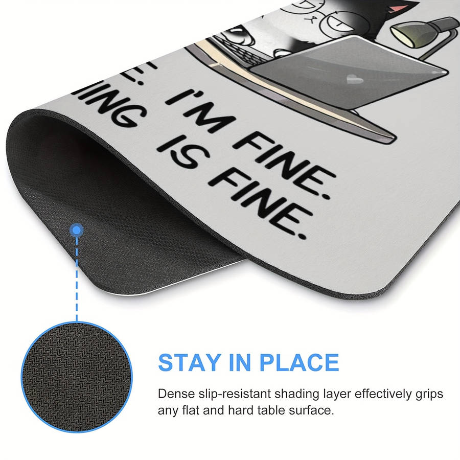 Funny Black Cat Mouse Pad With It'S Fine I'M Fine Design 9.45X7.9 Inch Non-Slip R