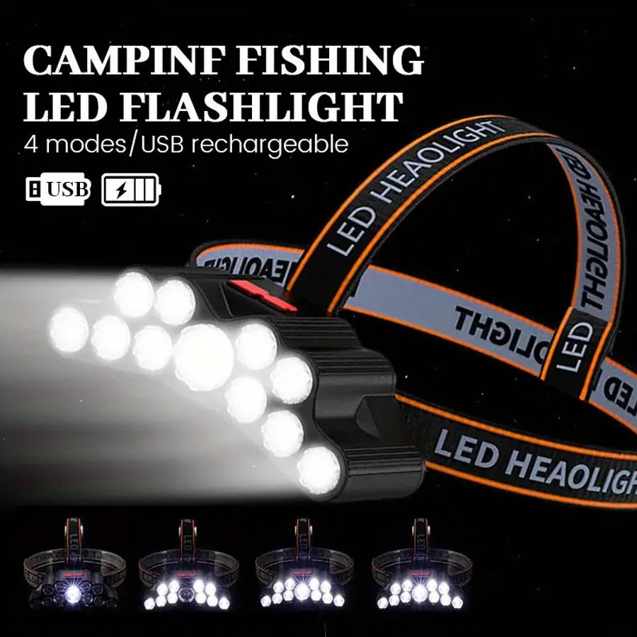 11 LED Super Bright USB Rechargeable Headlamp with 4 Modes