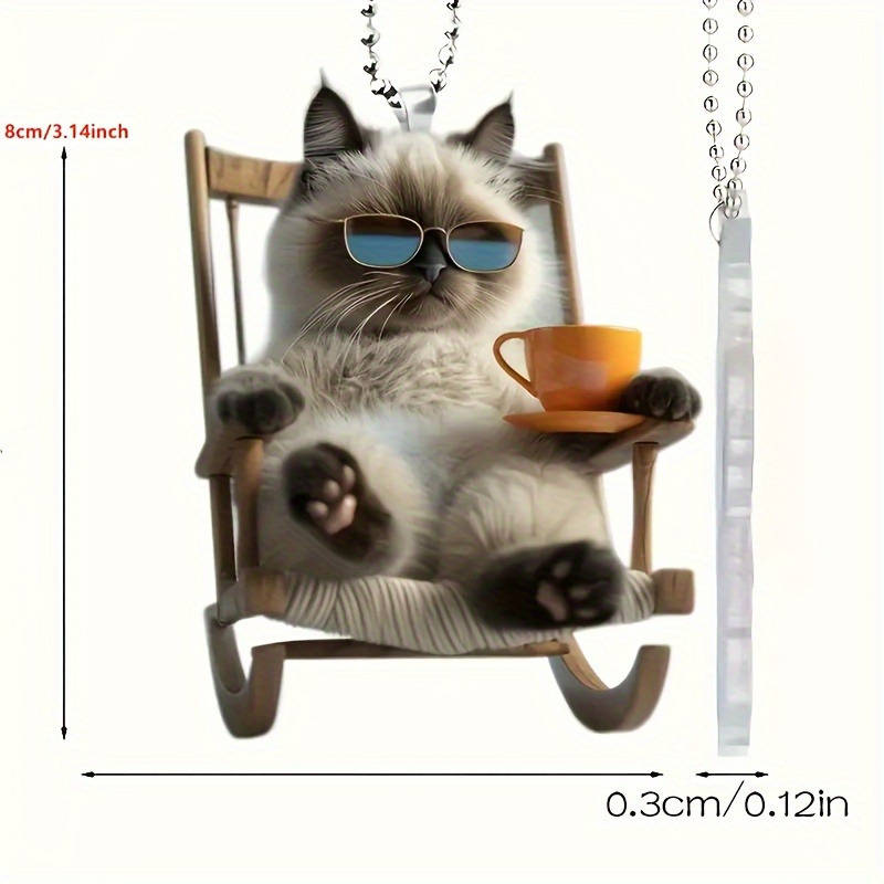 1pc 2D Flat   4pcs  Imitation Glass Flat Pendant with Chain Relaxed Coffee Cat Car Inte