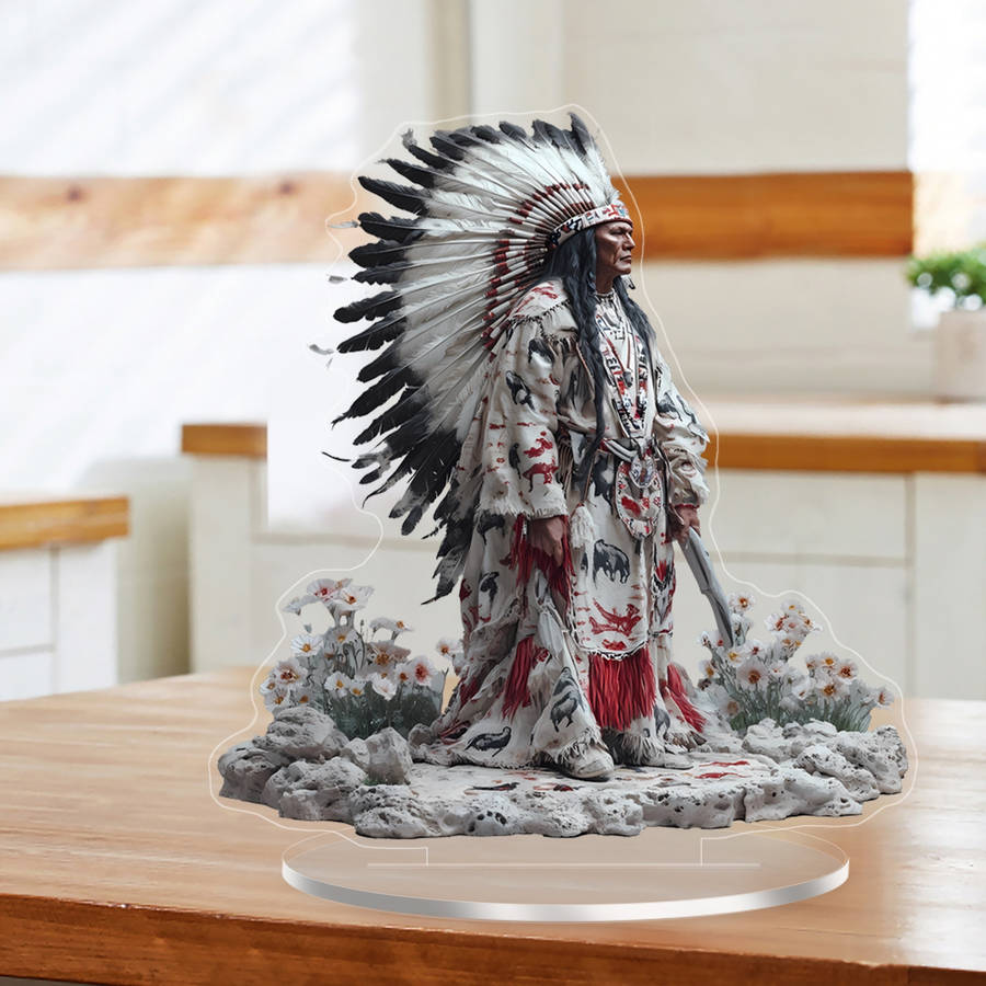 1pc 2D Flat  A  Vintage Acrylic Statue Decoration Featuring Traditional Feather Headdresses And Dr