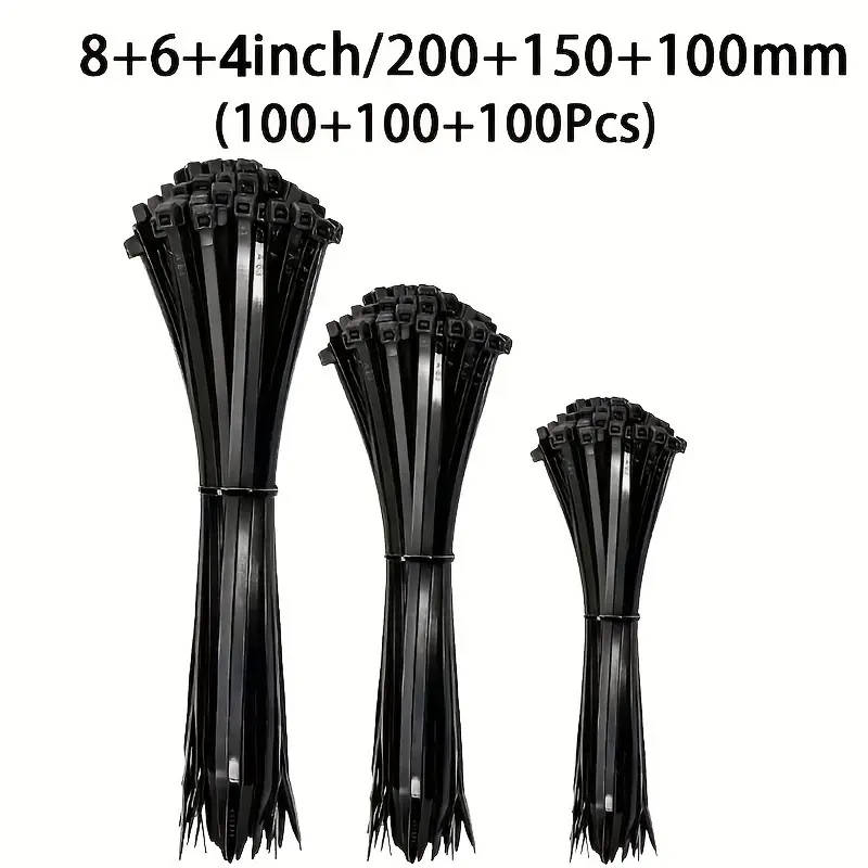 300pcs Durable Black Nylon Cable Ties - Adjustable Self-Locking Zip Ties