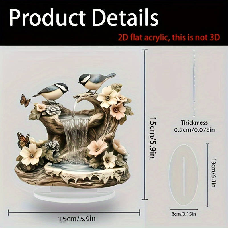 1pc 2D Flat  Bohemian Acrylic Bird Waterfall Fountain with Sparrows Butterflies and Flowers Rus