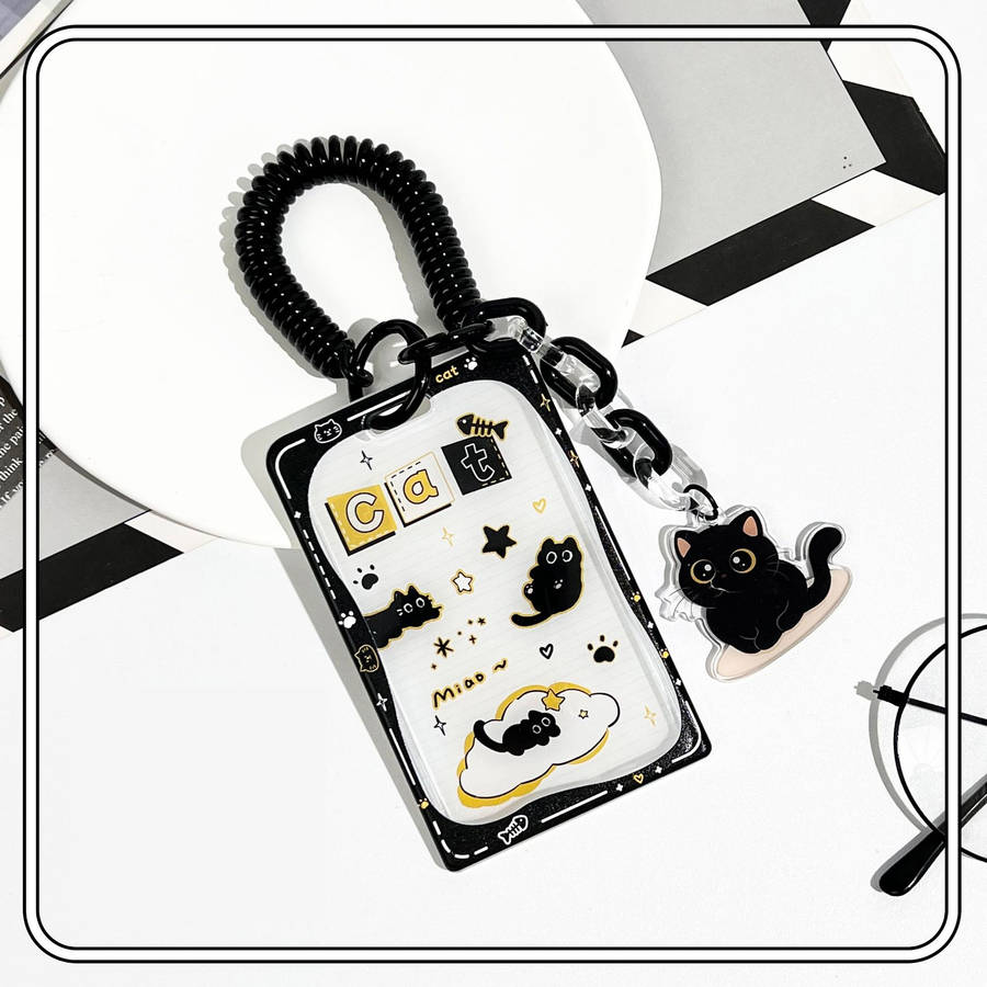 1pc Adorable Star Cat Pendant ID Card Holder with Delicate Spring Rope Accessory Cute and Functio