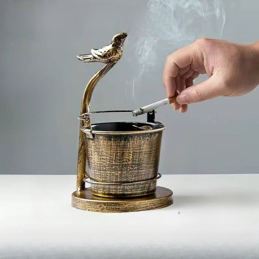 1pc Vintage European-Style Copper Ashtray with Faucet Design C Decorative Iron Art for Home Office