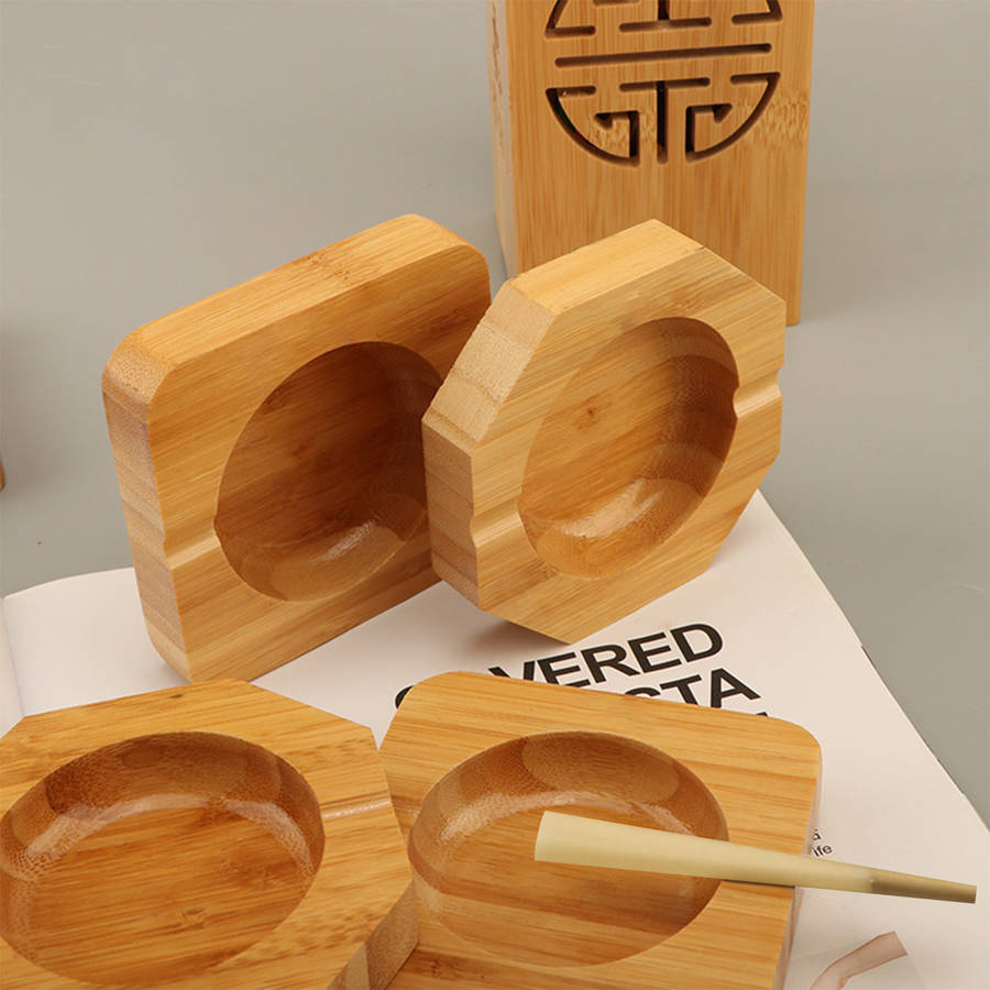 1pc Solid Bamboo Ashtray with Grooves Round Rectangular and Irregular Shaped Ashtrays for Sm