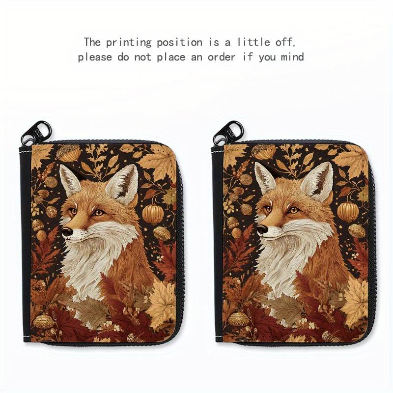 1pc Chic Autumn Fox Print Credit Card Holder 24 Slots Zippered Coin Purse ID Wallet for Men an