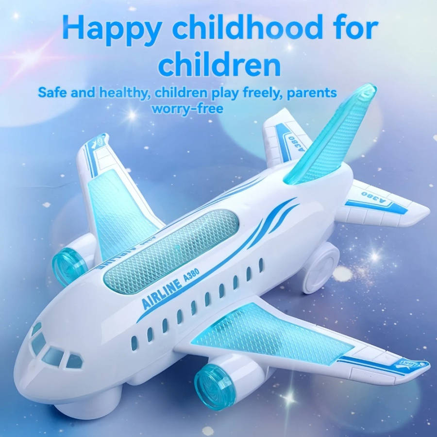 1pc Kids Glowing LED Electric Airplane Toy ABS Material Music and Sound Effects Battery Powered Hori