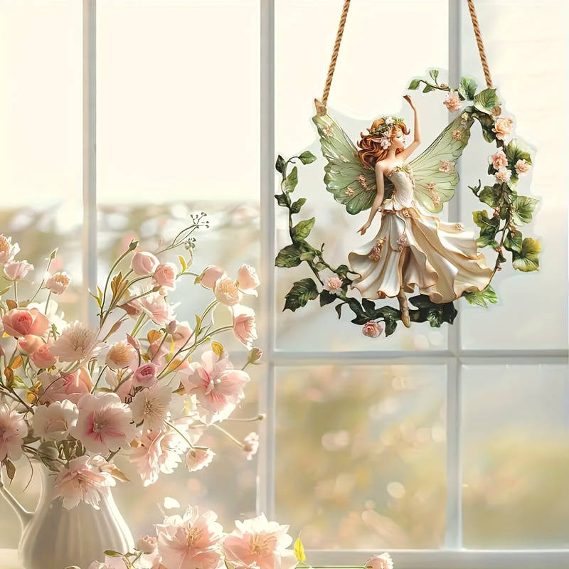 1pc 2D Flat  Bohemian Style  Resin Fairy Light Catcher Wall Hanging Christmas Wreath Theme