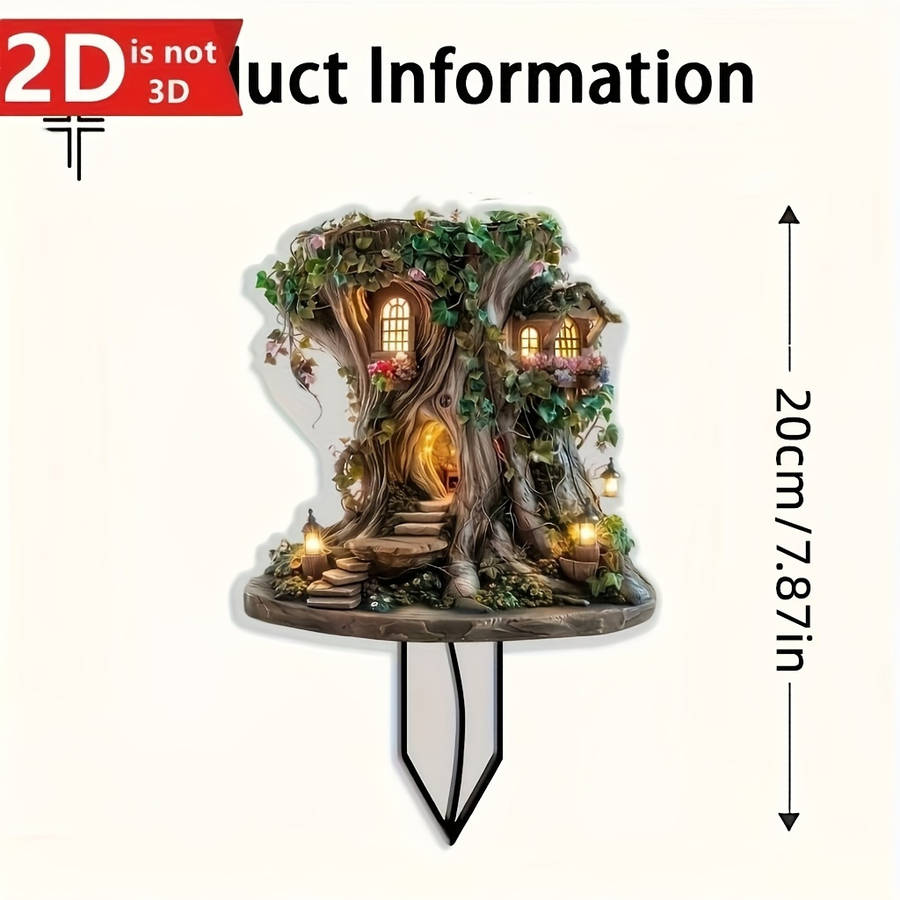 1pc 2D Flat   Magic Bohemian Fairy Tree House Garden Stake  Acrylic Decor with Glowing Wind