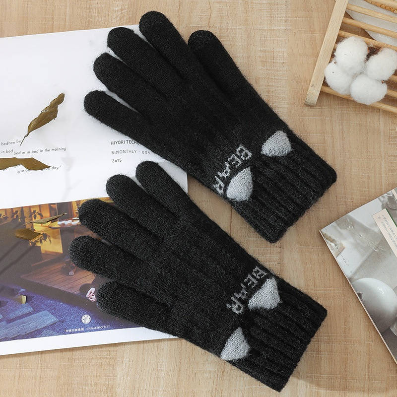 1 Pair Black Warm Gloves
