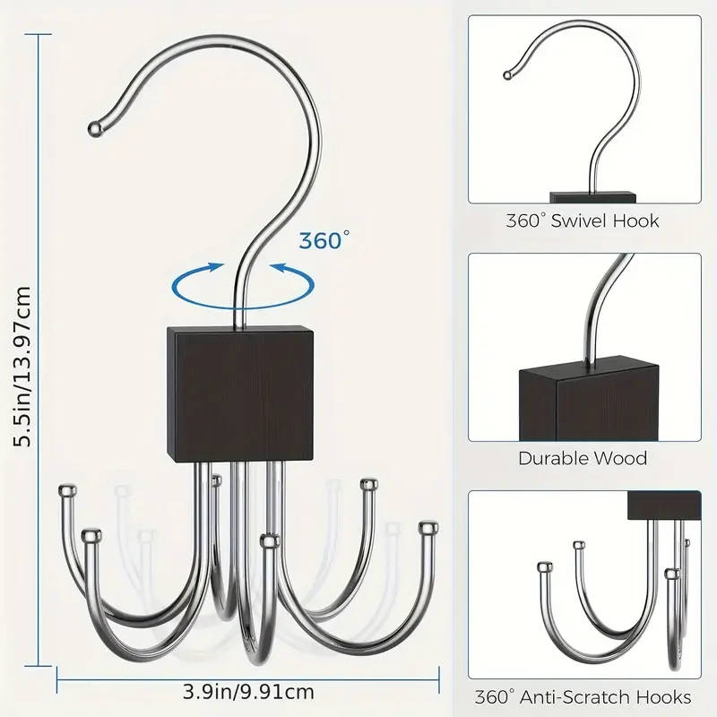 6-Claw Rotating Wall Hook Metal Multi-Functional Coat Hat Scarf Bag Storage Organizer Polished