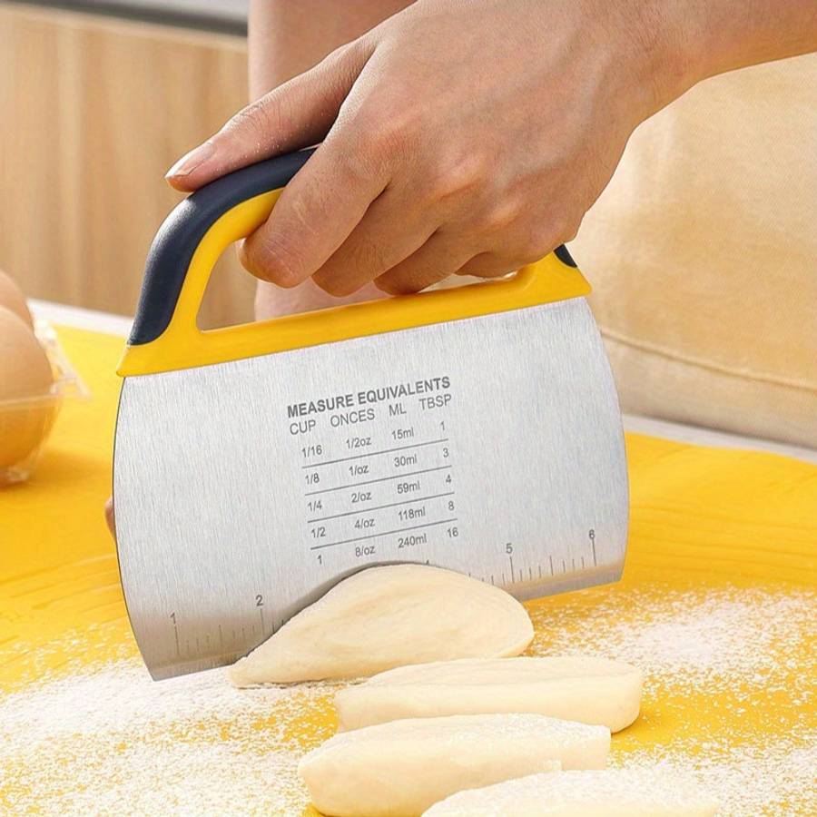 1pc Stainless Steel Slicing Knife with Measuring Scale Durable Non-Slip Silicone Handle Per