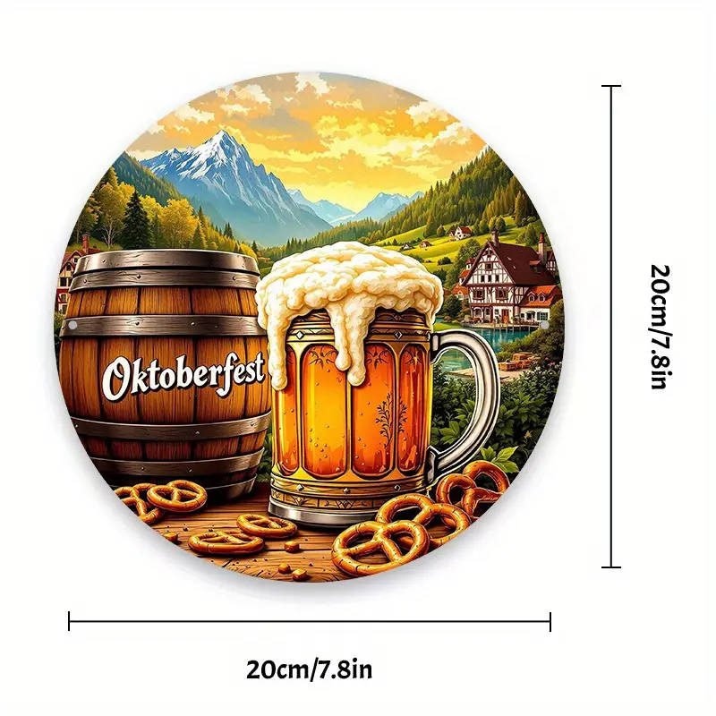 1pc Room Decor Oktoberfest Themed Aluminum Sign 20.32x20.32cm Rustic Wall Decor for Bedroom Kitchen