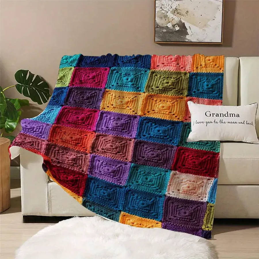 1 Brightly Colored Crochet Printed Flannel Blanket 150*200CM