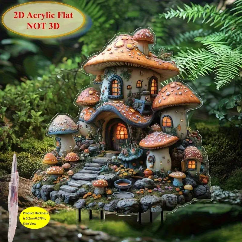2D Flat Acrylic Bohemian Mushroom House Garden Decoration