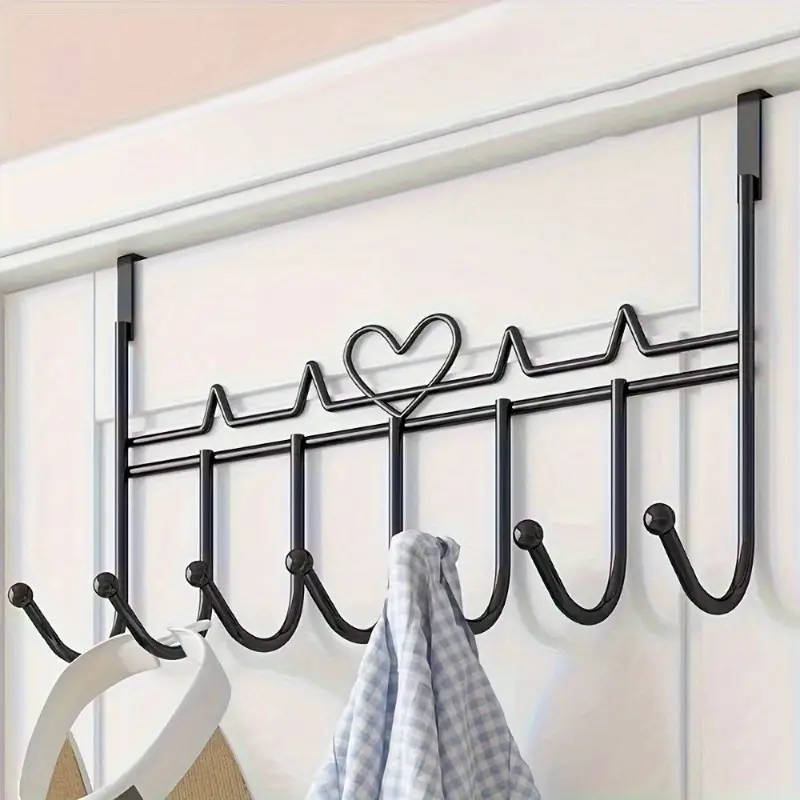 1pc 7-Hook Over-the-Door Organizer Rack Space-Saving Metal Storage for Towels Clothes Hats More Easy