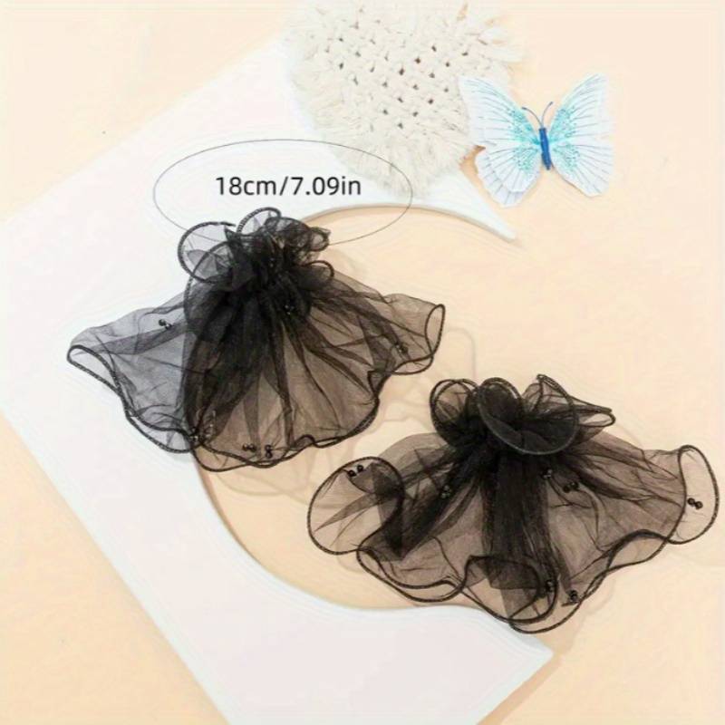 1 Pair Black Beaded Lace Cuff Gloves