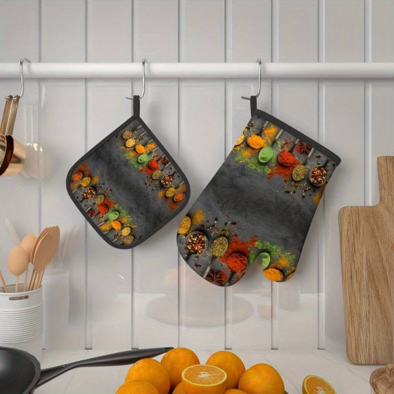 2pcs Colorful Spice-Inspired Heat-Resistant Oven Mitts and Pot Holders 26.92x17.02 cm Vibran