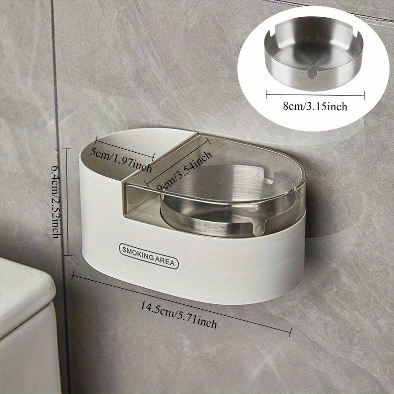 1pc Stainless Steel ABS Wall-Mounted Ashtray with Lid No-Drill Installation for Bathroom Smok