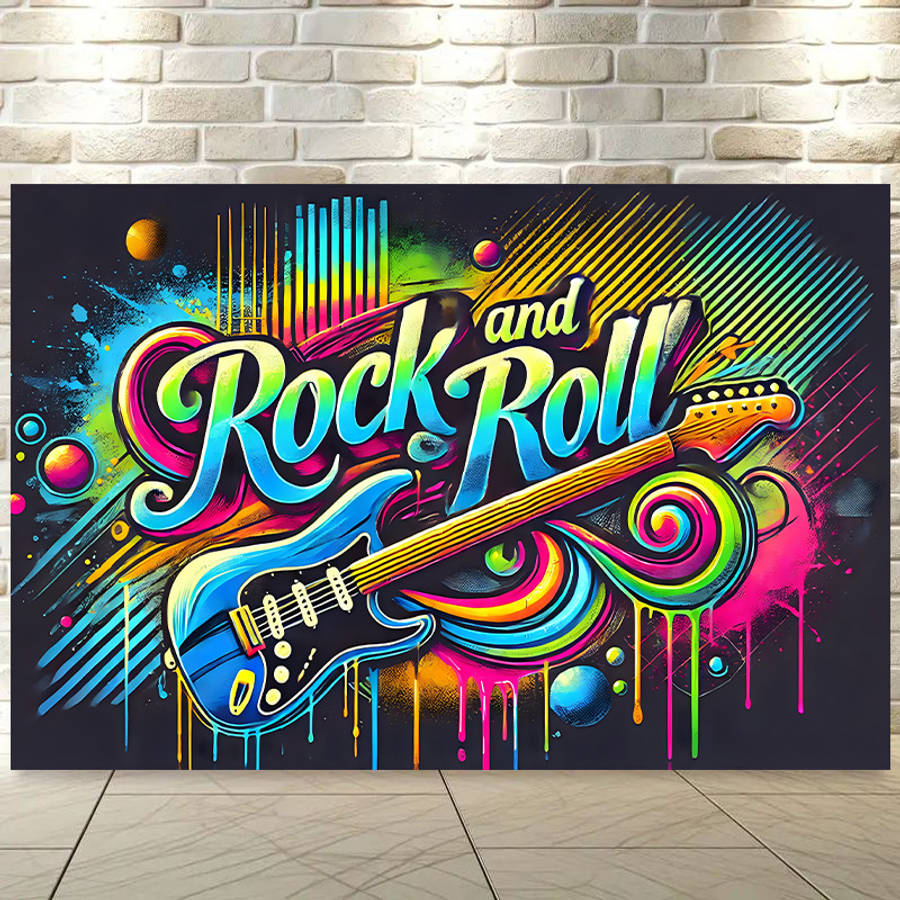 1pc Rock and Roll Vibrant Energy Polyester Backdrop Banner 243.84x182.88cm Wall Decor with Electr