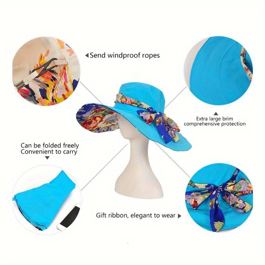 Women'S Summer Beach Hat with Extra Large Brim Outdoor Vacation Travel Hiking Foldable Sun