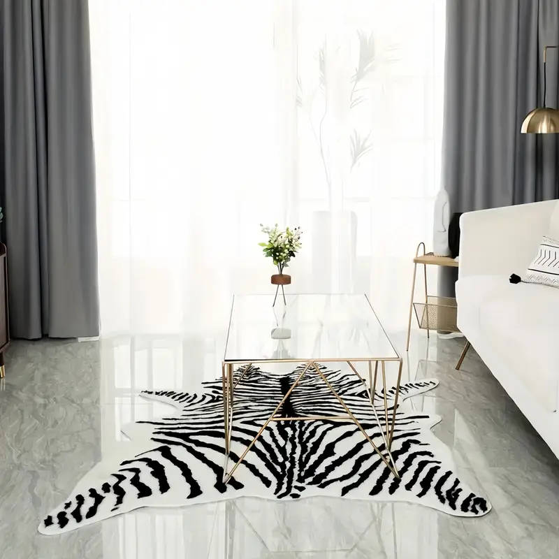 Large Zebra Print Velvet Area Mat - Soft, Washable, Non-Slip, Suitable for Living Room