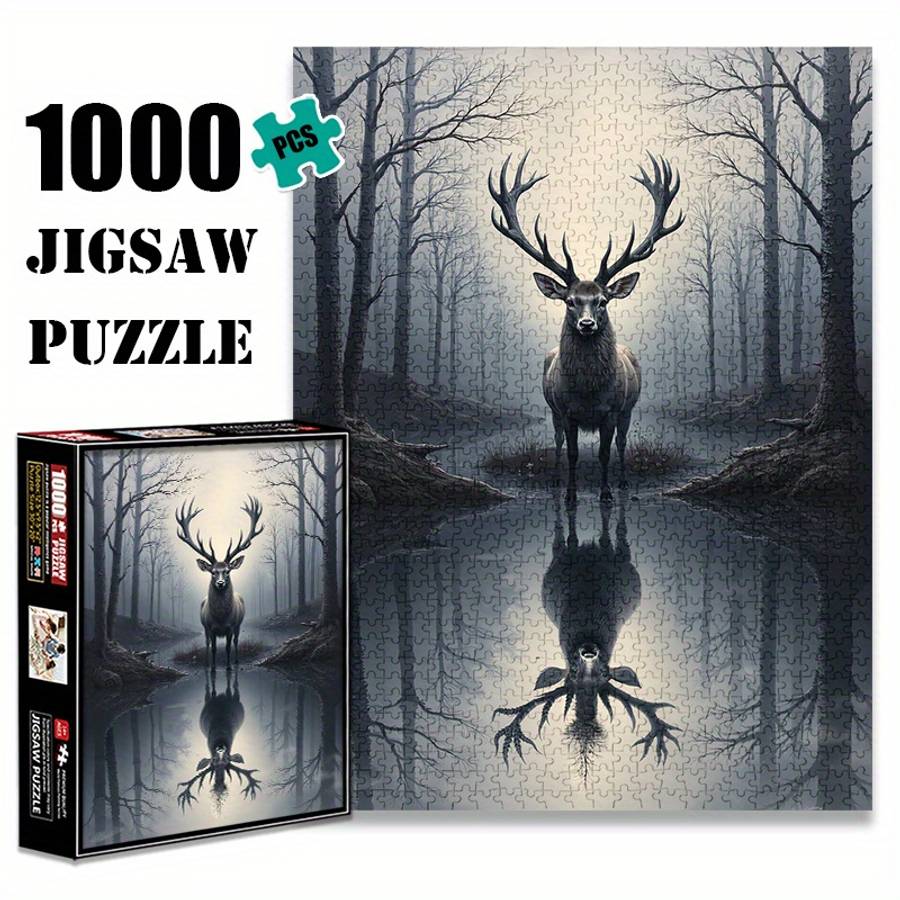 1000pcs Elk Reflection Paper Puzzle Large Challenging DIY Jigsaw Game for Adults