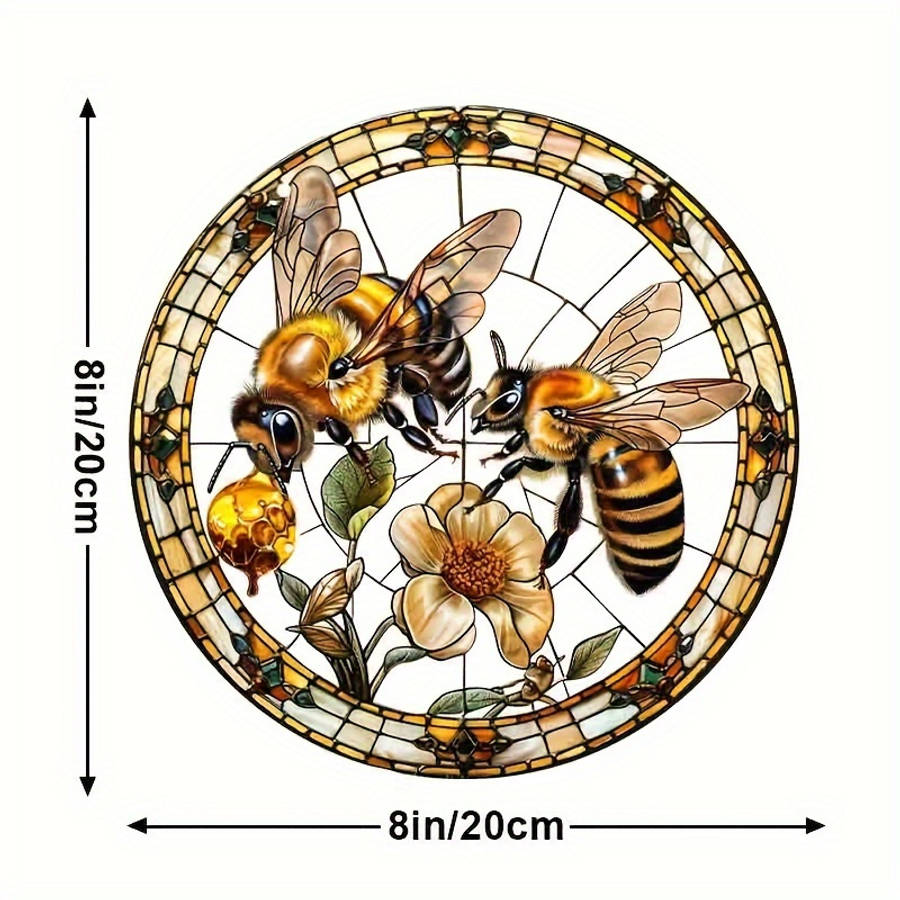 2D Flat 20.32Cm Acrylic Bee And Flower Stained Glass-Style Suncatcher Vibrant Wall Hanging D