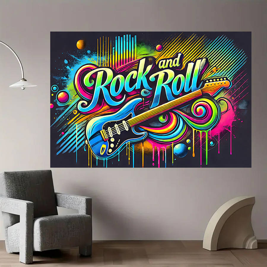 1pc Rock and Roll Vibrant Energy Polyester Backdrop Banner 243.84x182.88cm Wall Decor with Electr