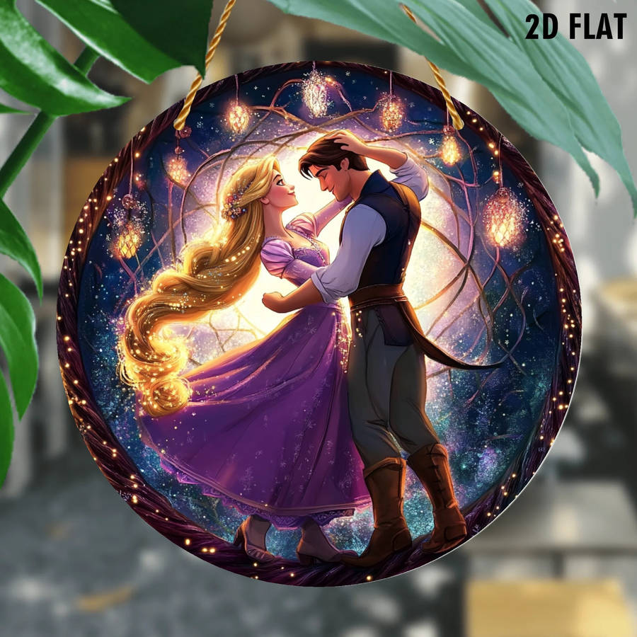 1pc 2D Flat   Disney Rapunzel Flynn Rider  Acrylic Wall Art Magical Night Sky Design with