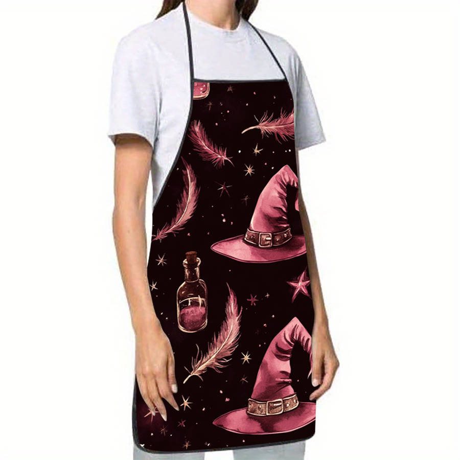 1pc Magic Hat Print Sleeveless Polyester Apron Perfect for Cooking Baking Kitchen Tasks