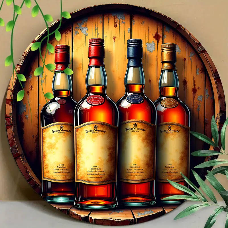 1pc Vintage Aluminum Round Sign Wine Bottle Themed Wall Hanging Decorative Plaque Multipurpose Retro