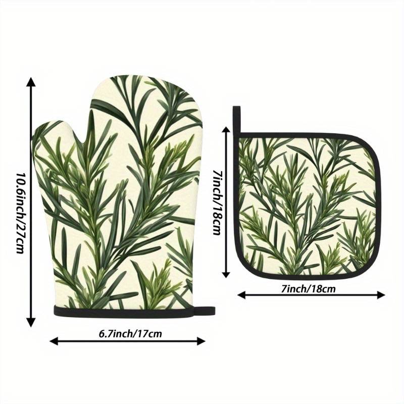 2pcs Botanical Print Oven Mitts Pot Holders Heat-Resistant 26.92x17.02cm Green Plant Desi