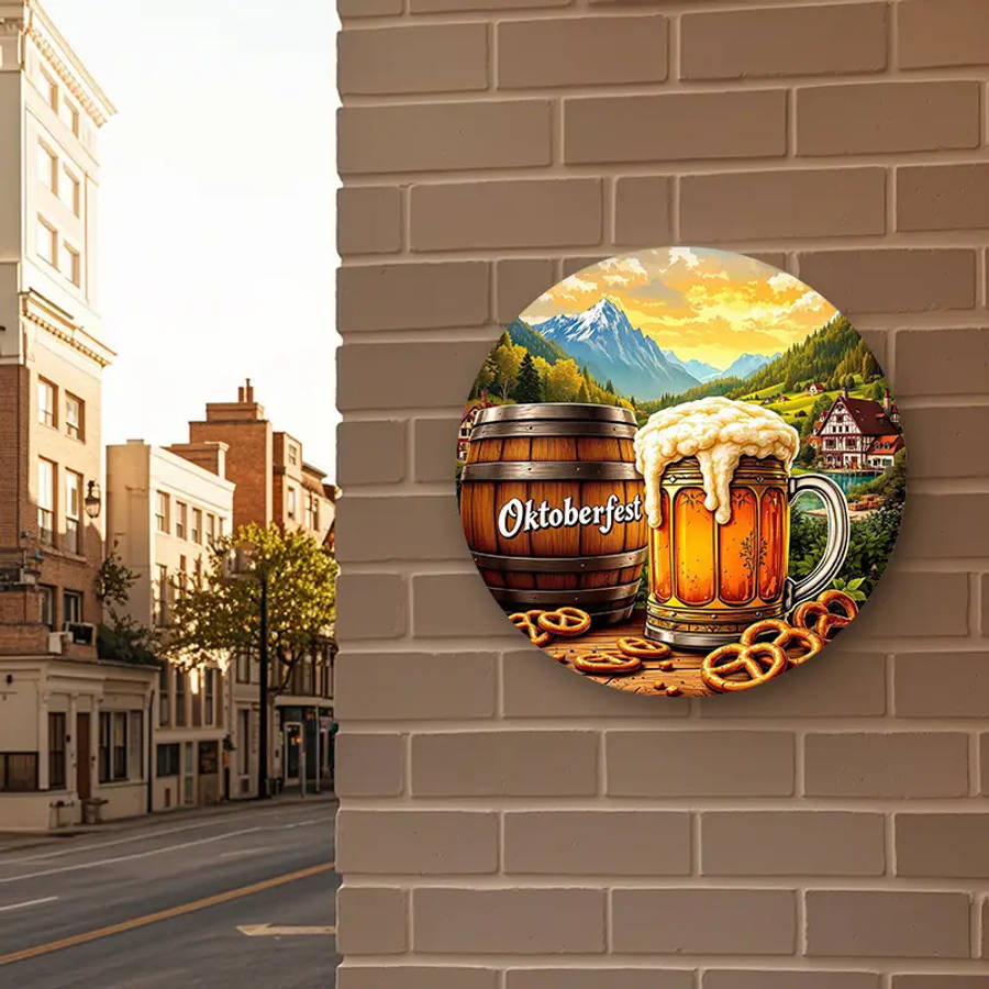 Room Decor Oktoberfest Themed Aluminum Sign 20.32X20.32Cm Rustic Wall Decor