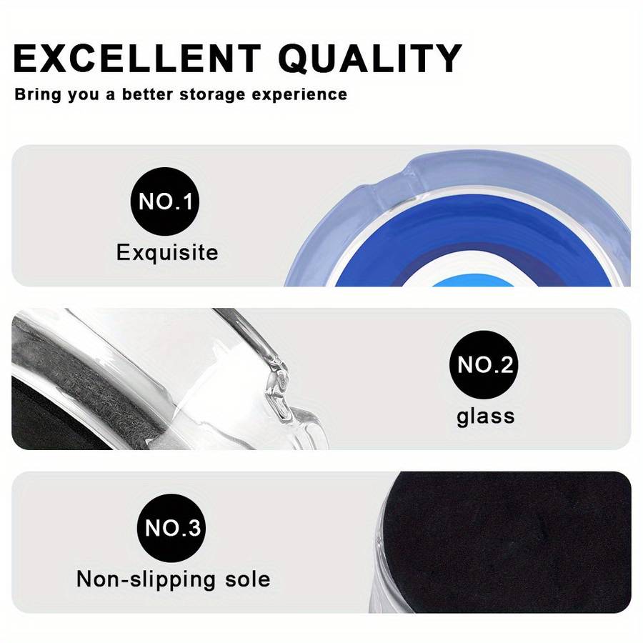 1pc Round Glass Ashtray with Blue White Black Eye Design Modern Artistic Desktop Decor for Office
