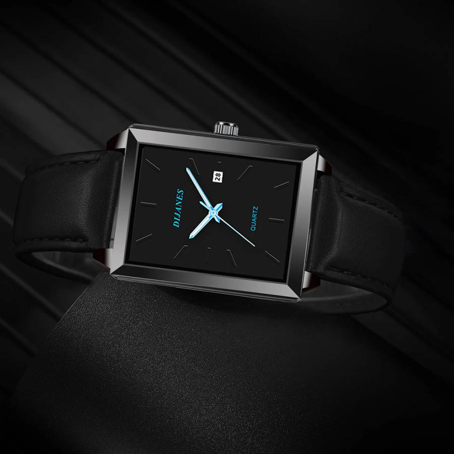 1pc Elegant Rectangular Quartz Watch for Men and Women with PU Leather Strap Date Display and Stylis