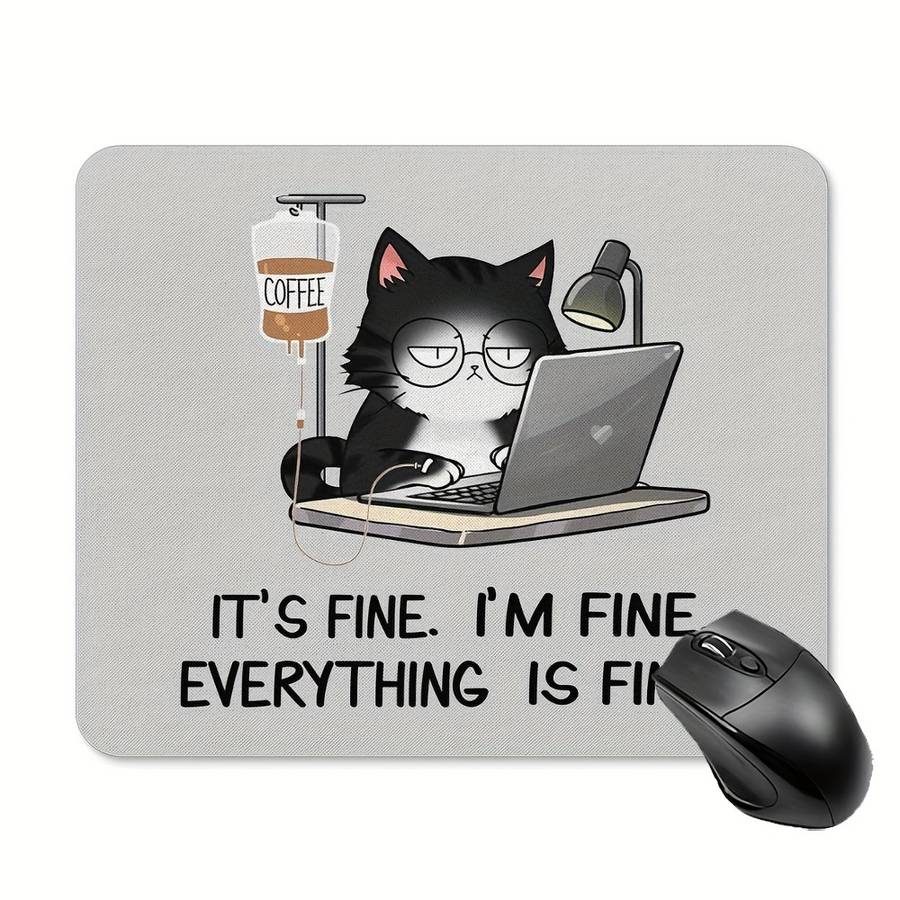Funny Black Cat Mouse Pad With It'S Fine I'M Fine Design 9.45X7.9 Inch Non-Slip R