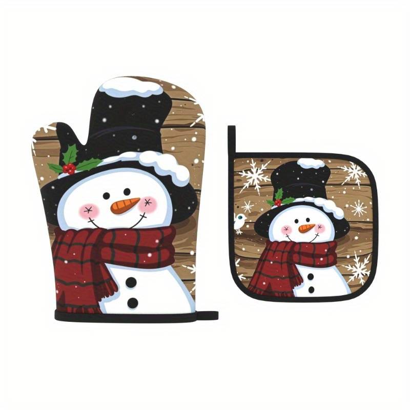 2pcs Christmas Snowman Oven Mitts Heat Resistant 26.92x17.02 cm Festive Snowman Snowflake